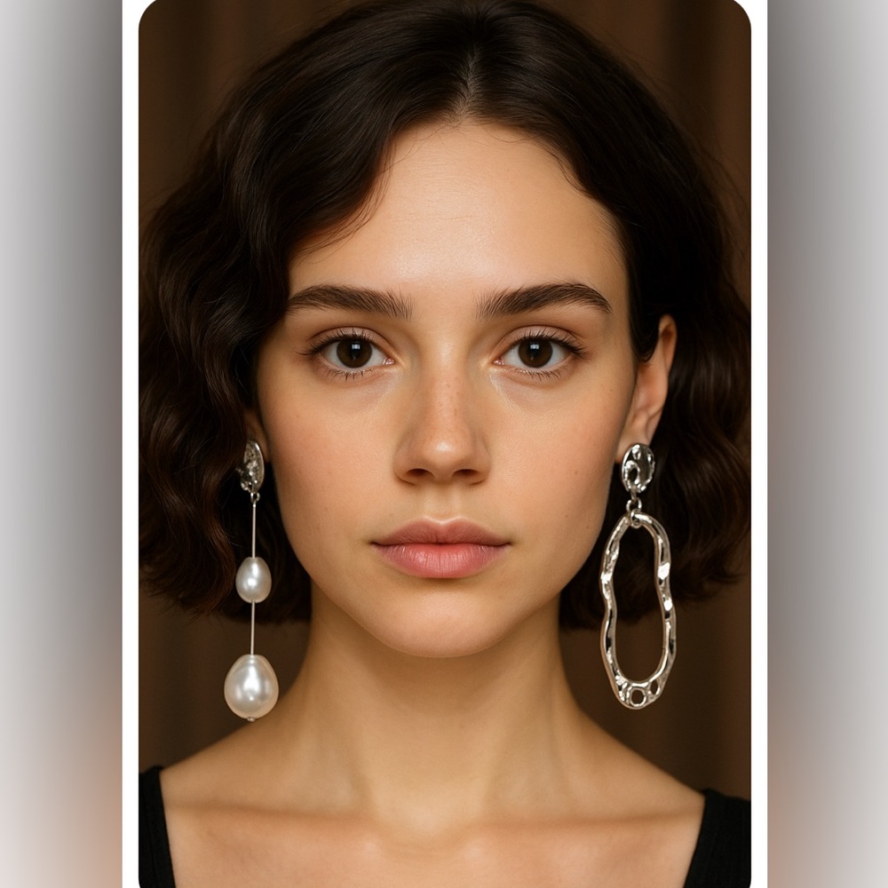 Elegant Asymmetrical Gold and Pearl Drop Earrings